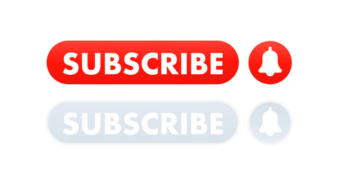 Subscribe button symbol design red and gray social media post button. Websites and banners. Marketing. Isolated on white background. Vector illustration