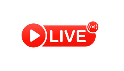 Live broadcast flat vector icon. Red design element with news, radio, television or online broadcast button isolated on white background. Vector illustration