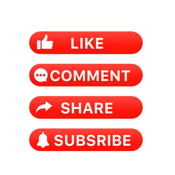 Symbol design of "Subscribe", "Like", "Share" and "Comment" button for social media post template. Sites and banners. Marketing. Isolated on white background. Vector illustration