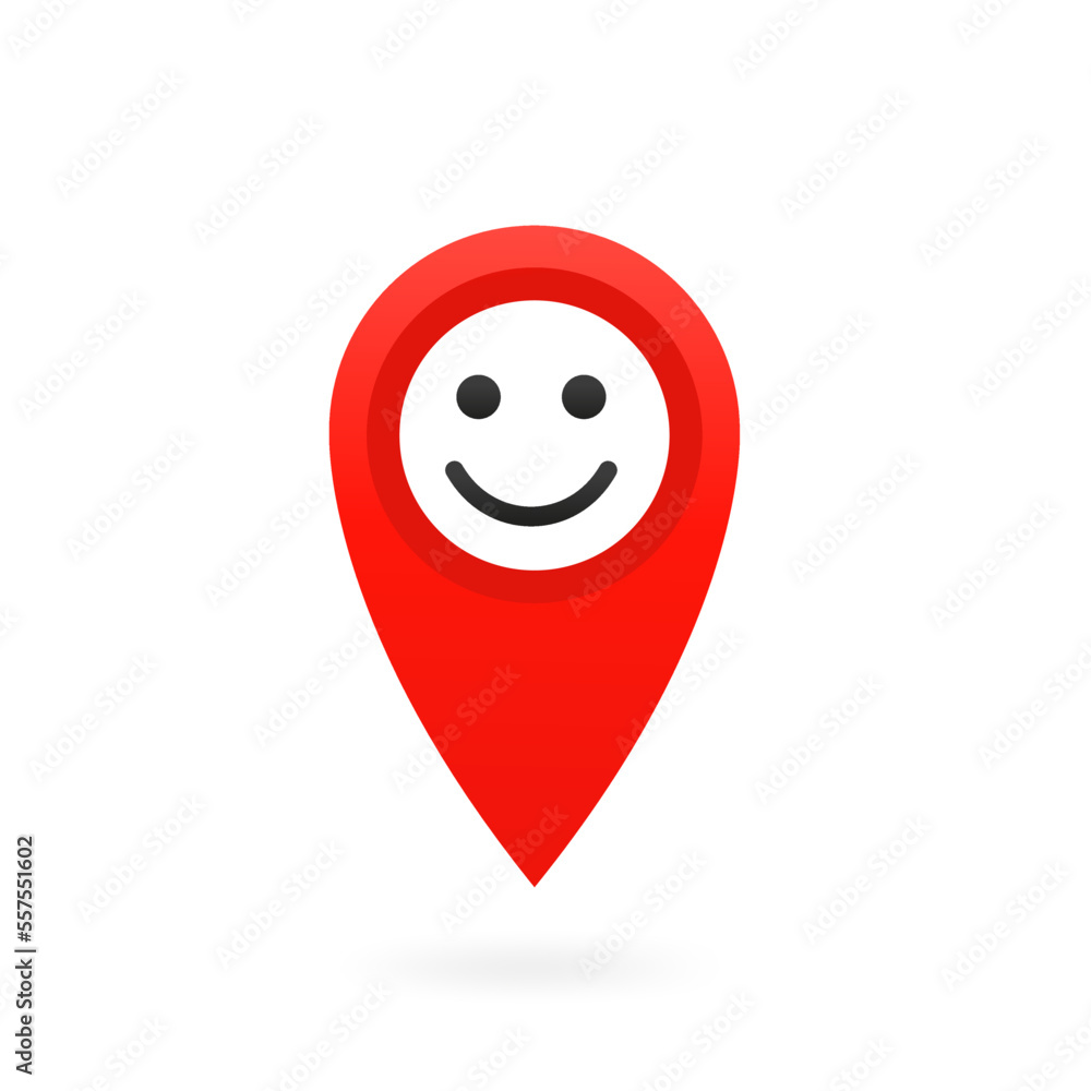 Poster location point simple shapes icon with smiley, location map icon, gps pointer. vector illustration