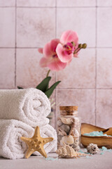Spa concept. Cosmetic products for relax, bodycare, skincare and healthcare
