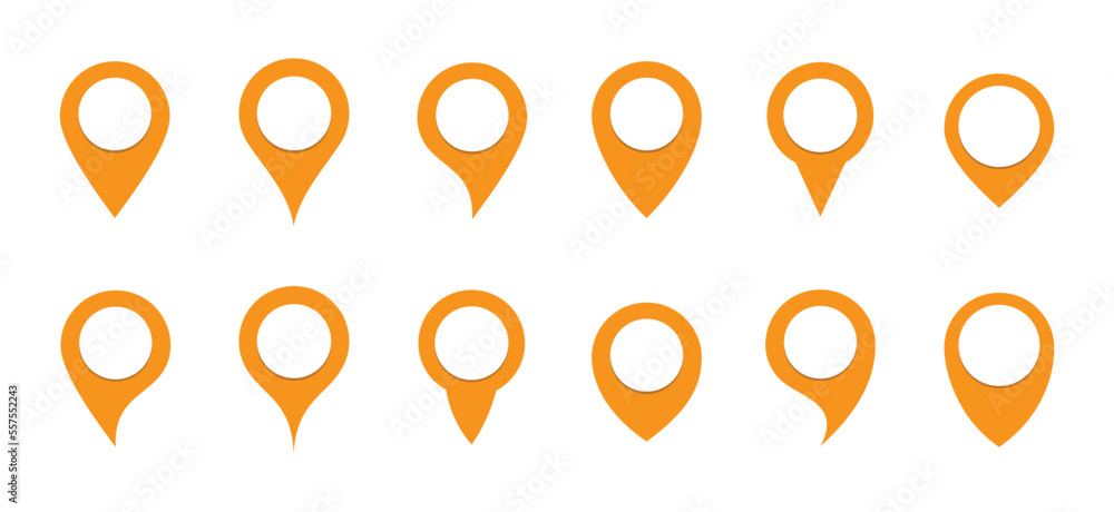 Aufkleber Pointer map. Vector isolated collection of map pointers. GPS location symbol. Orange location pin, map pointer icon.