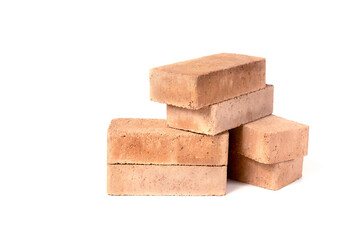 Red bricks are isolated on white background. Clay bricks used for construction,  ..Isolated object.