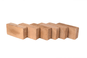 Red bricks are isolated on white background. Clay bricks used for construction,  ..Isolated object.