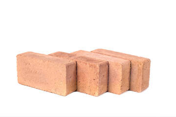 Red bricks are isolated on white background. Clay bricks used for construction,  ..Isolated object.