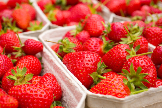 Fresh red strawberries in a local market in Germany