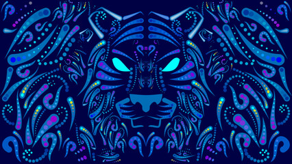 tiger head mexican huichol art illustration poster banner in vector format © MARCO HAYASHI