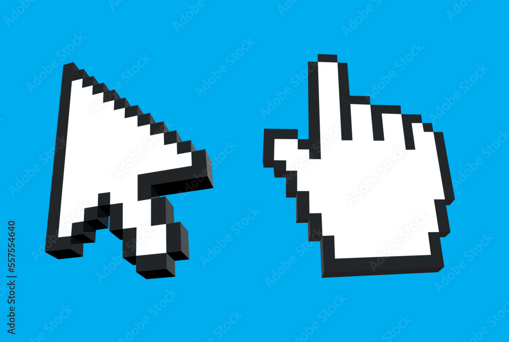 Poster set of 2 pixel cursors. mouse arrow pointer. cursor mouse icon vector eps10.