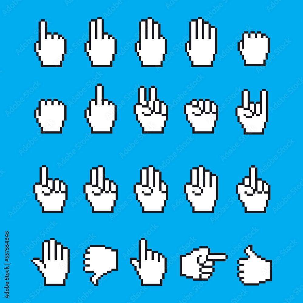 Aufkleber set of 20-bit pixel graphics icons. isolated vector illustration. game art. black and white image, h