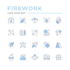 Set color line outline icons of firework