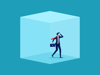 Businessman trapped in a cube. concept of lack of freedom vector