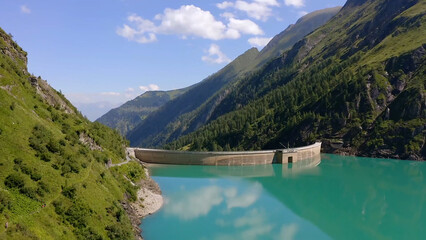 artificial lake in the gorge of the mountains