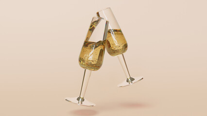 3D rendered two glasses of champagne on the plain background