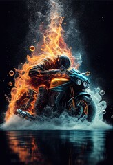 A motorcycle on fire.  Ai Generative