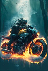 A motorcycle on fire.  Ai Generative