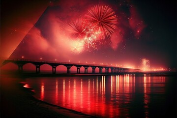 Beautiful fireworks, romantic scenes,  New Year,  Valentines day. Ai Generative