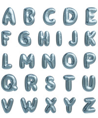 Blue alphabet letters in 3d metallic balloon shape.