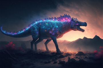 Magical glowing dinosaur, Generative AI