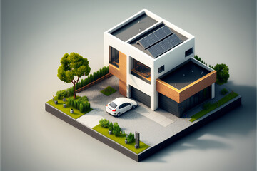 Illustrated 3D icon representation of a isometric modern house – Create with generative AI technology - obrazy, fototapety, plakaty