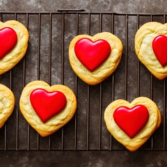 Fototapeta na wymiar Heart shaped cookies. Perfect for articles on love of food, Valentines Day etc.