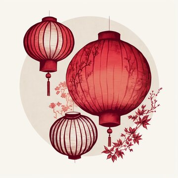 Red round and cylindrical Chinese paper lanterns