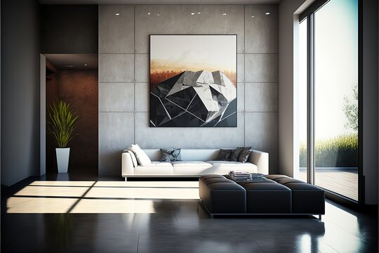 interior modern home house room design furniture contemporary wall luxury illustration. Generative AI