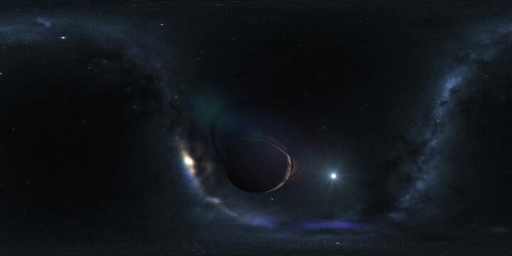 VR 360 degree space video with Planet Saturn in 4K, equirectangular projection, environment map. HDRI spherical panorama
