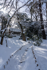 Naklejka premium 冬の北陸・金沢旅行で人気の雪が積もった兼六園