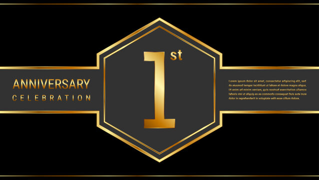 1 year anniversary template design with golden text. Vector Template Illustration