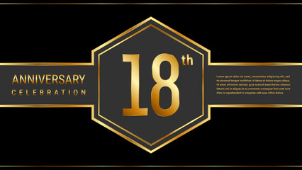 18 year anniversary template design with golden text. Vector Template Illustration