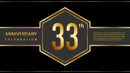 33 year anniversary template design with golden text. Vector Template Illustration