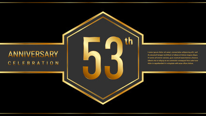 53 year anniversary template design with golden text. Vector Template Illustration