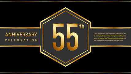 55 year anniversary template design with golden text. Vector Template Illustration