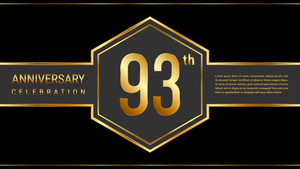 93 year anniversary template design with golden text. Vector Template Illustration