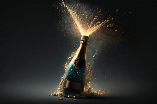 Popped champagne bottle firing fireworks
