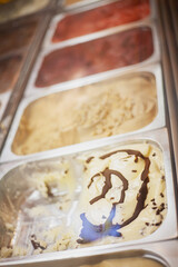 Delicious, cold ice cream with sweet syrup delicious dessert