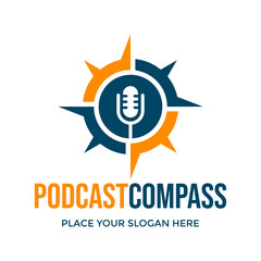 Fototapeta na wymiar Podcast compass vector logo template. This design use microphone and compass symbol. Suitable for technology, business, entertainment