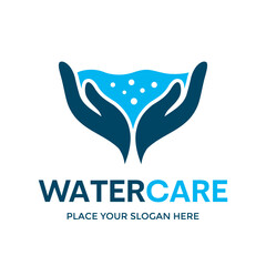 Water care vector logo template. This design use hand and water symbol. Suitable for nature.