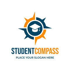 Fototapeta na wymiar Student compass vector logo template. This design use hat and compass symbol. Suitable for technology, education.
