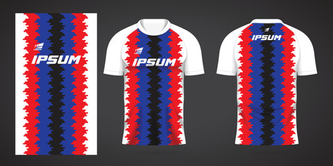 blue red black white shirt sports jersey template for team uniforms and Soccer