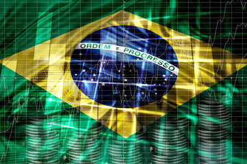 Brazil flag, economic and financial indicators chart, exchange rate variation, stock market crisis