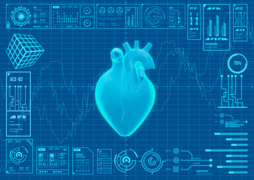 Hud UI Telemedicine heart monitoring app with futuristic interface. human heart scanner - Powered by Adobe