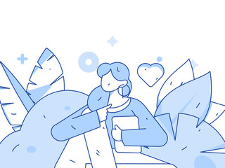 Reading characters flat vector illustration
