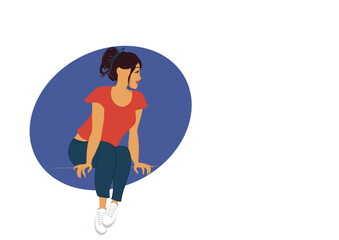 Caring and attentive woman illustation. Seated woman looking to the side. friendship and listening concept. Isolated image.