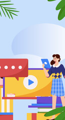 Reading characters flat vector illustration
