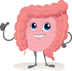 Intestine human organ mascot, making jewel sign. Ideal for training and educational materials