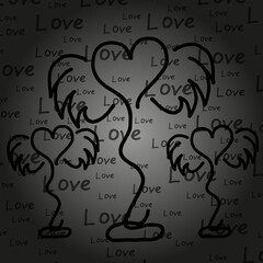 Creative valentines card with hearts on the ribbon on black  background with inscription love. Heart with wing. Valentine website banner.