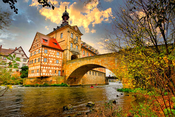 Altes Rathaus in Bamberg, Deutschland - obrazy, fototapety, plakaty