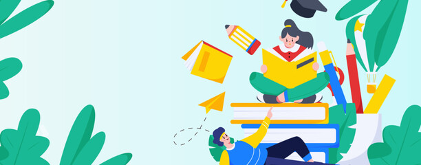 Education study vector flat character illustration
