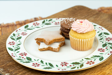 Collection of sweet treats on a white background. Baked goods presentation concept.